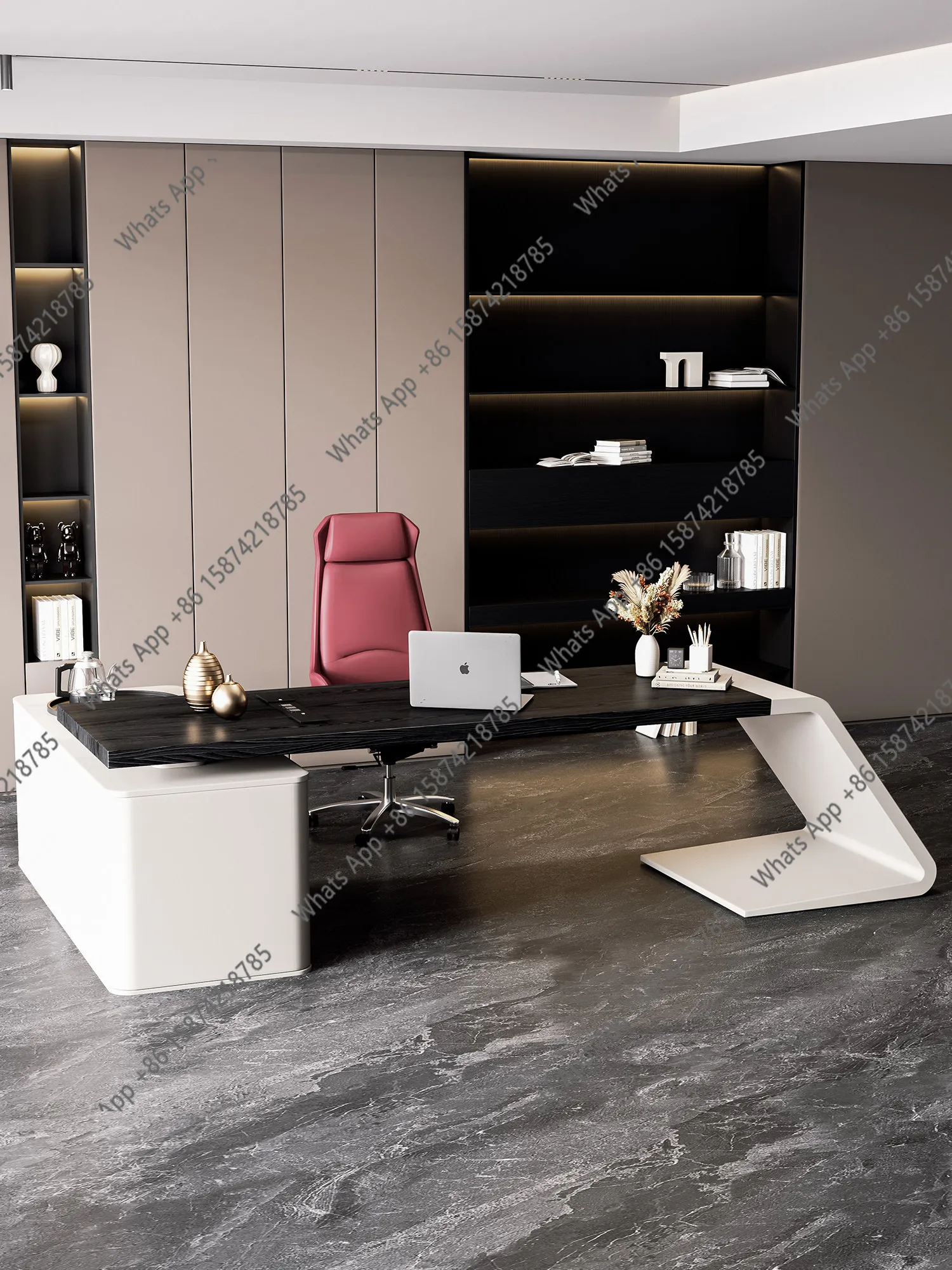 Italian minimalist desk, tea table, all-in-one boss table, reception light luxury, high-end sense of modern and simple large des