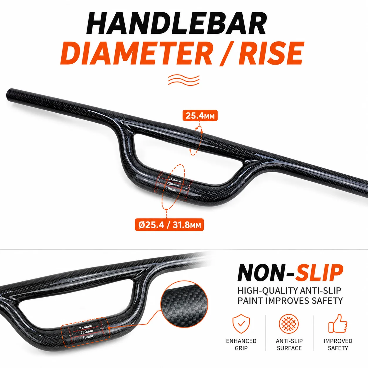 Full Carbon Fiber Mountain Bike Handlebar 31.8mm Double Tube Rear Swing Floating Design 25.4mm Rear for Enhanced Control