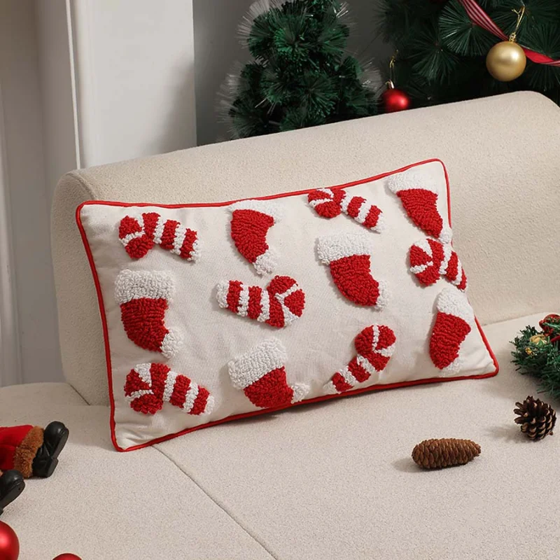 Kerst getuft kussenset kussenhoes rood feestelijk kussenset woonkamer bank vakantiedecoratie