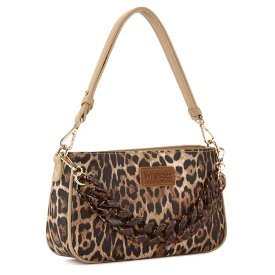 

Wrangler Small Shoulder Bag Cheetah Print Purse with Acrylic Chain