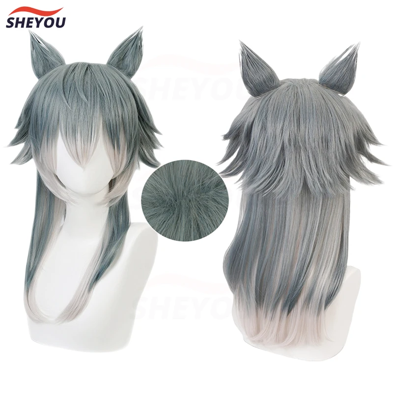 

Legoshi Cosplay Wig Anime Beastars Wolf Mix Grey Short Short Gradient With Ears Heat Resistant Synthetic Hair Wigs + Wig Cap