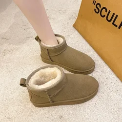 New Snow Boot Style Short Mini Winter Boots Women Waterproof Natural Ankle Booties Fur Lined Ankle Warm Flat Shoes