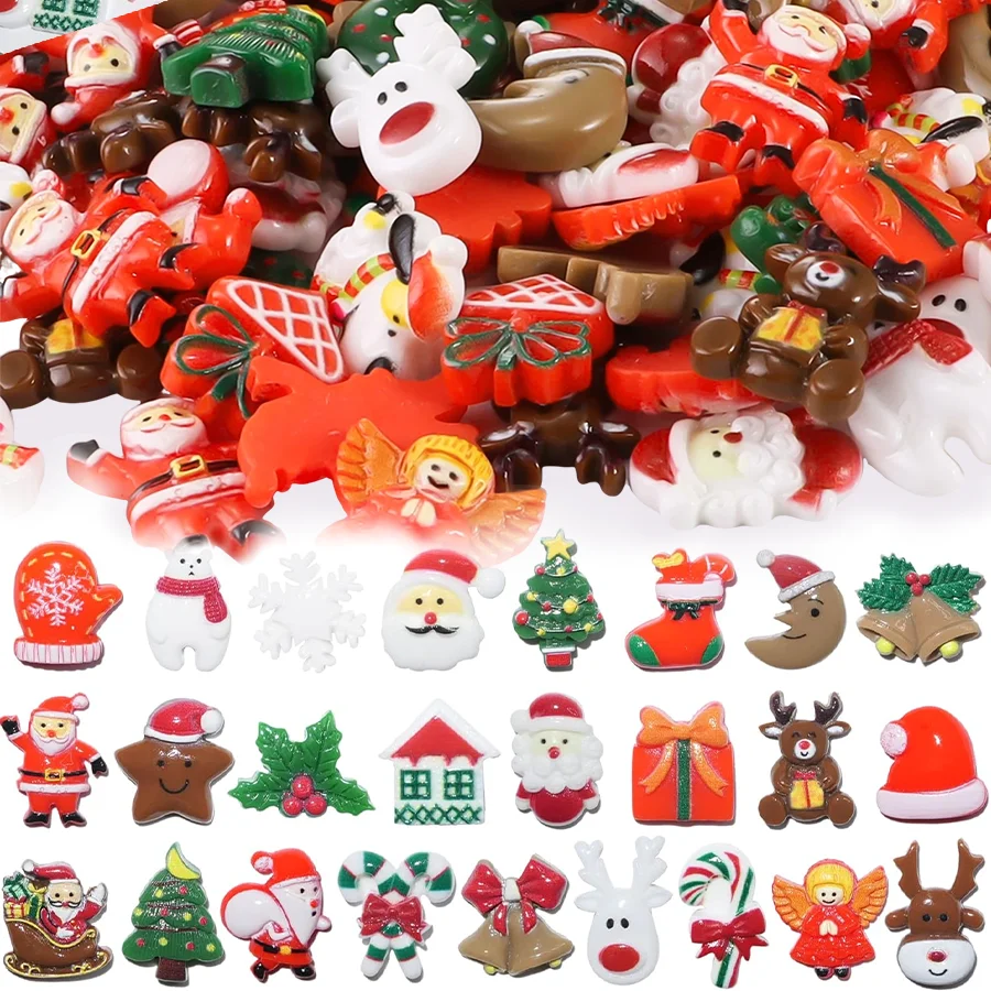 10-200pcs Kawaii Resin Christmas Charms Earring Pendant Diy Keyring Jewelry  Christmas Hanging Ornaments Decoration