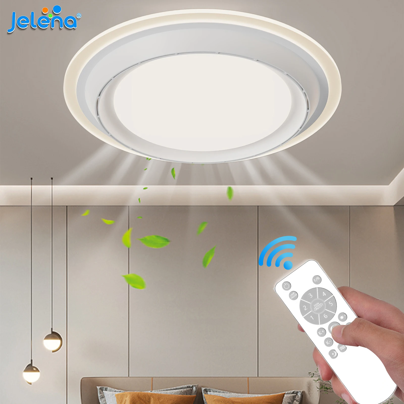 Ventilateur de plafond moderne sans pales avec télécommande, ventilateur de circulation d'air, lampe LED ronde blanche pour chambre d'enfant, salon, cuisine