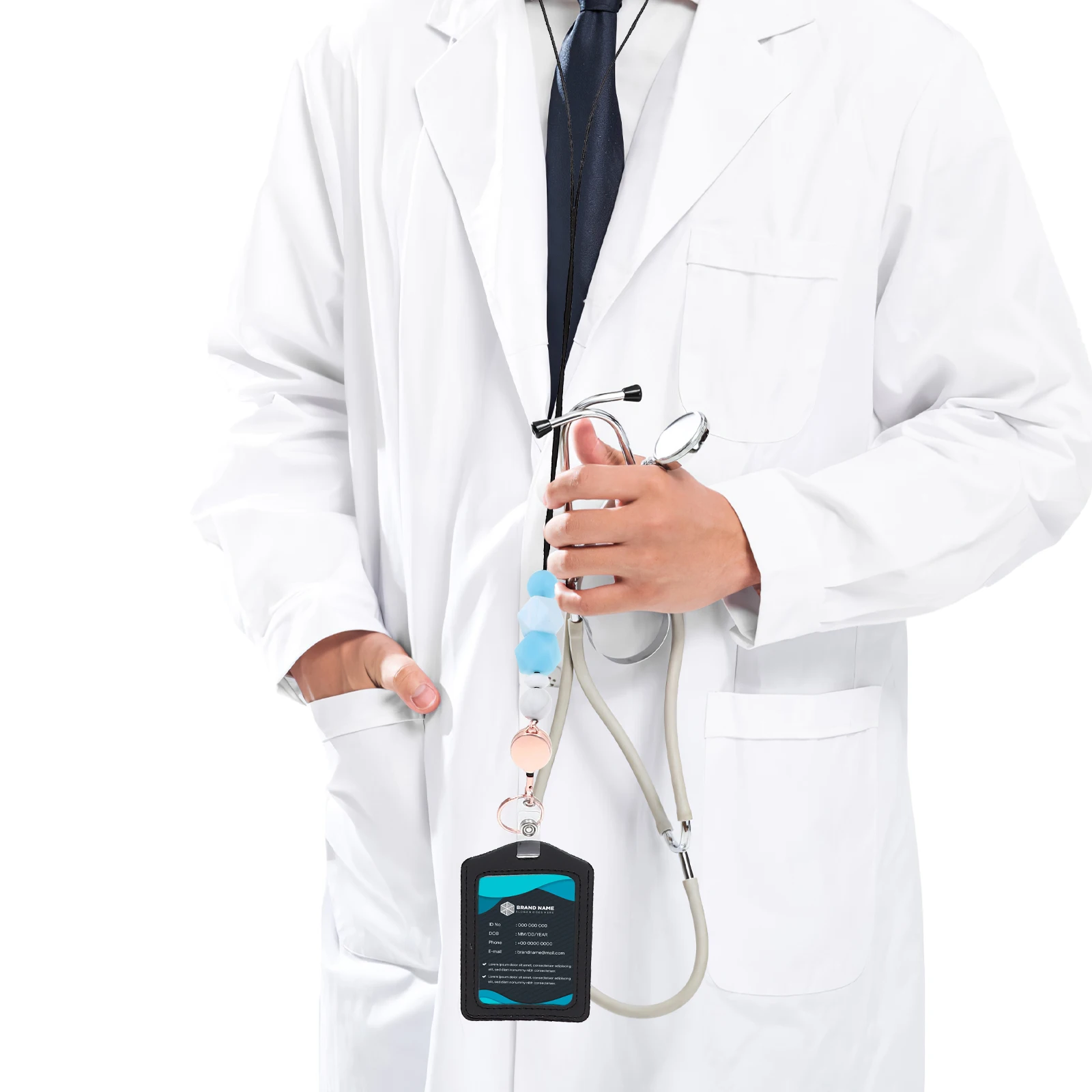 

1 set Silicone Beaded Lanyard Card Holder ID Cover Anti-Scratch Badge Strap Wear Resistant Small Portable School for Bus