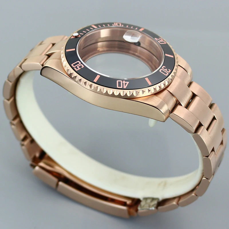 Fanya 40mm NH35 Custodie per orologi in acciaio inossidabile Cinturini in oro rosa Zaffiro Resistente all'acqua per Seiko NH35 NH36 8205 8215 SUB Eta 2824