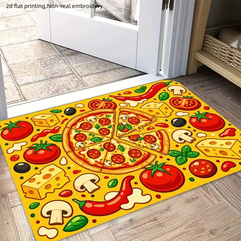 Funny Pizza Doormat Cartoon Food Printed Floor Mat Non Slip Kitchen Rug Soft Carpet Welcome Mats for Front Door Home Decor