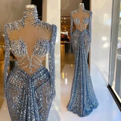 Charming Sequined Beading Mermaid Prom Dress High Collar Long Sleeves Evening Dress Custom Made  فساتين السهرة