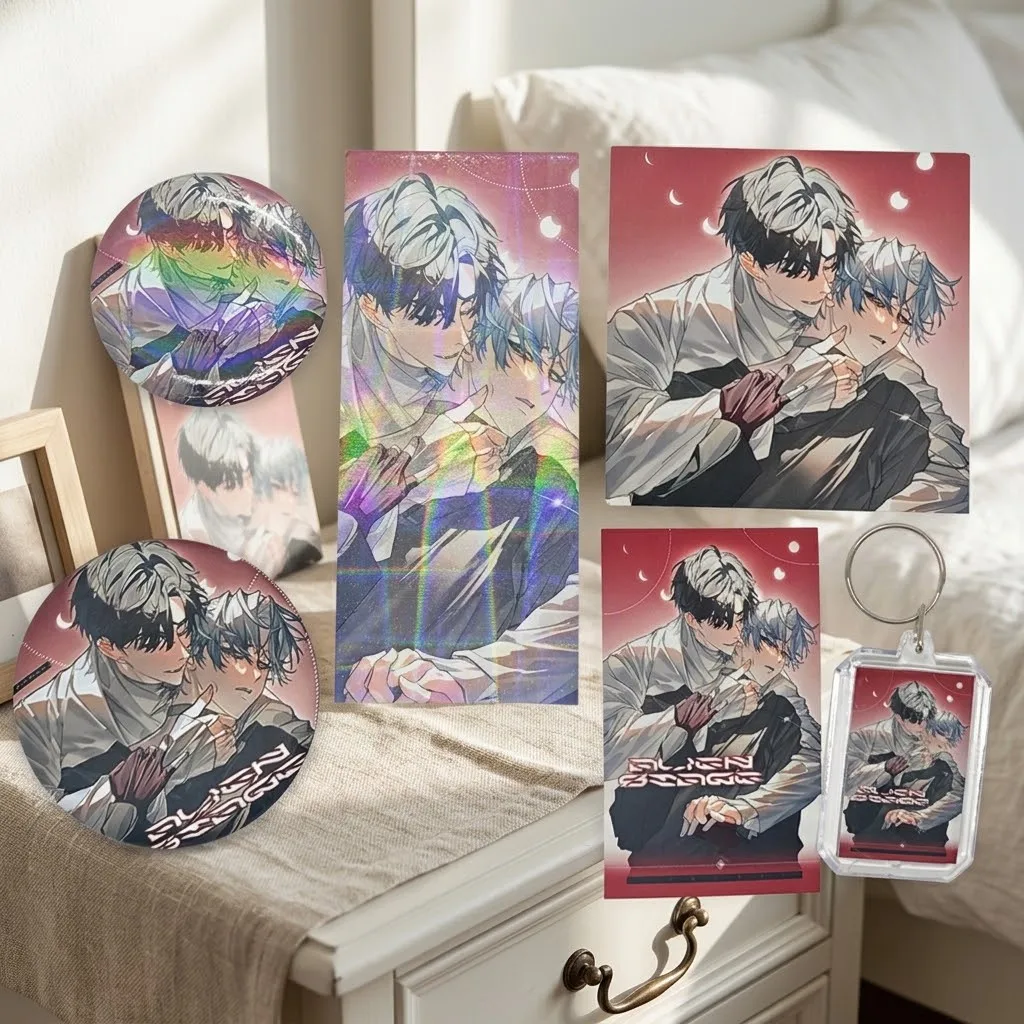 Alien Stage Anime Duo Pin Button Rainbow Iridescent Ticket Picture Card Key Ring Gift Present for Friends