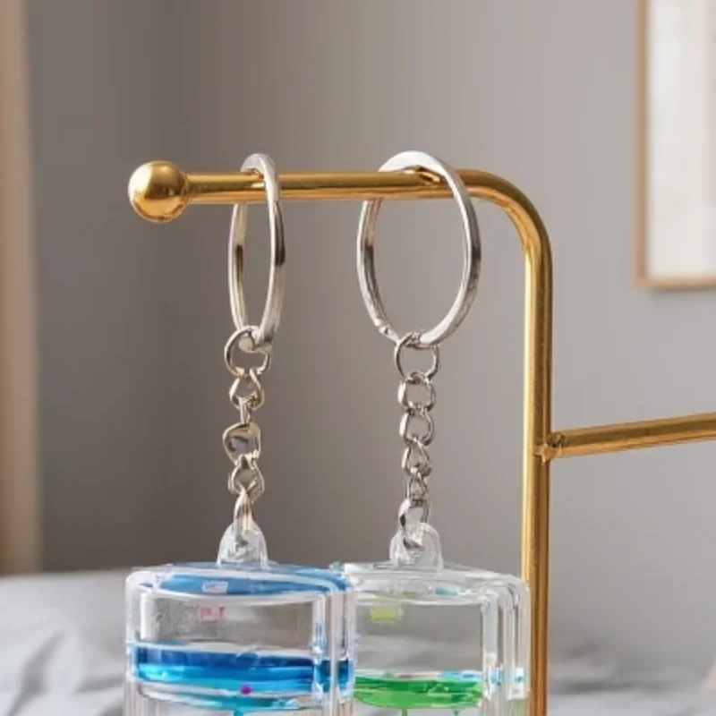 

Dynamic Liquid Timers Key Chain Colorful Motion Bubbler Hourglass Keyring Bag Charm Decor good