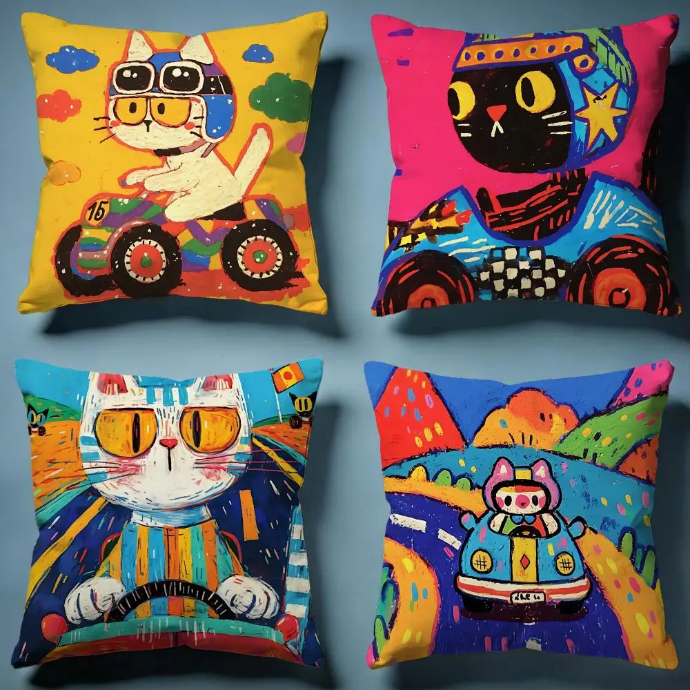 Driving Cat Cushion Cover Soft Decorative Pillow Case Suitable for Bedroom Sofa Car Travel Use