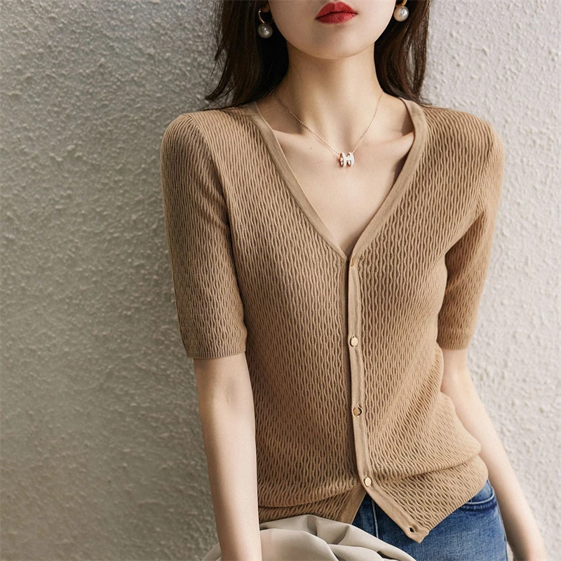 Temperament French hollow out ice silk short sleeve sweater cardigan female summer new thin loose jacket jacket