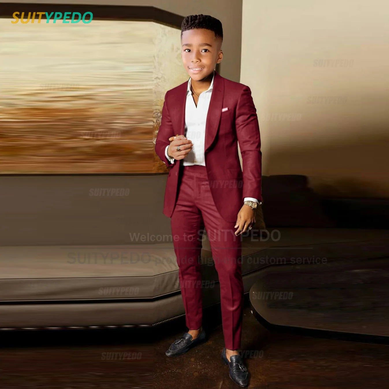 Elegant Boys Slim Fit Suit Piano Performance Tailor-made Formal Outfits Homecoming Children Classic Solid Blazer Pants 2 Pieces