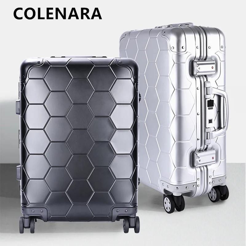 COLENARA Men's Suitcase All Aluminum Magnesium Alloy Boarding Box 20 Inches Business Trolley Case Carry-on Travel Luggage
