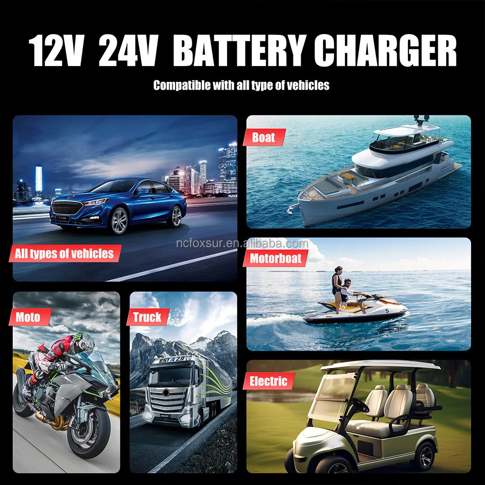 

FOXSUR FPT-250 12V/25A&24V/15A Smart Car Battery Charger Automobile Battery Repair Machine Tester