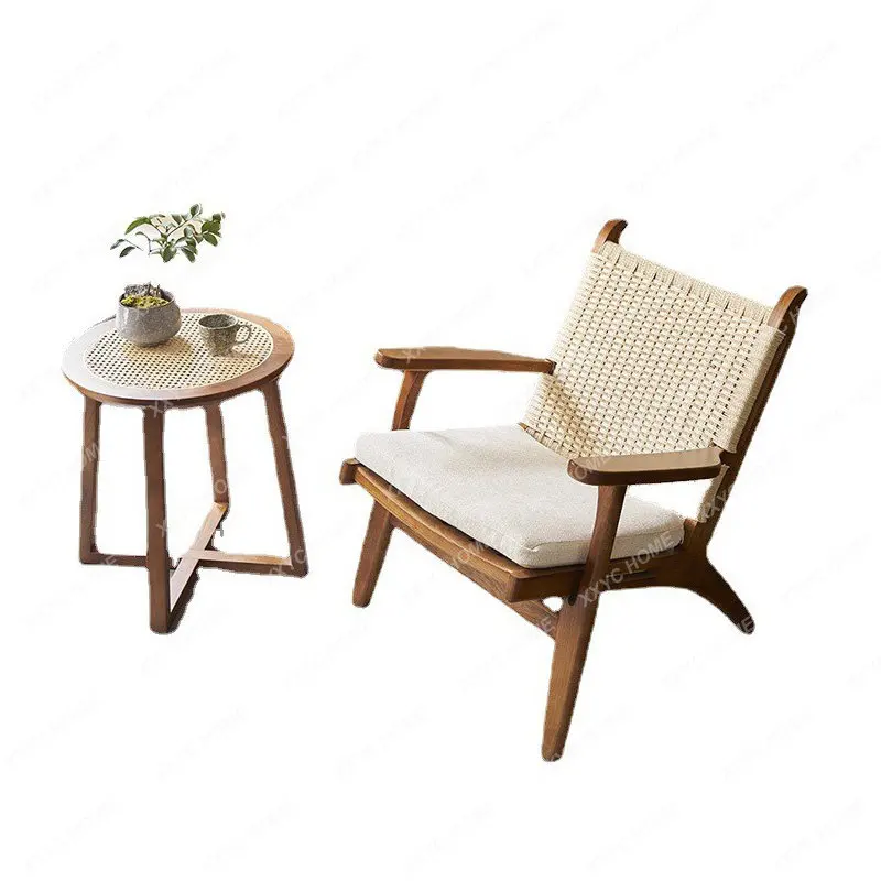 

Sofa Chair Balcony Home Rattan Lazy Bone Chair Backrest Armchair Leisure Reading Chair throne chair side table living room