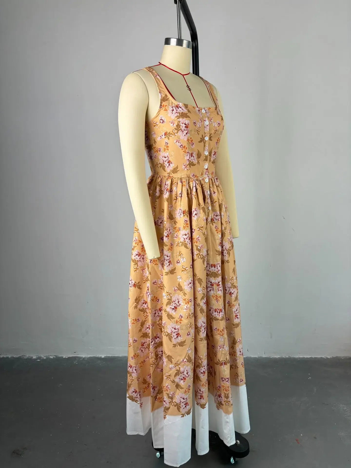 Damska Sukienka Maxi Bez Rękawów na Ramiączkach w Kwiatowy Wzór, Słodka, Długa, Wakacyjna, Plażowa, Wieczorowa, Seksowna, Dziewczęca, Plisowana, na Imprezę, Vestidos