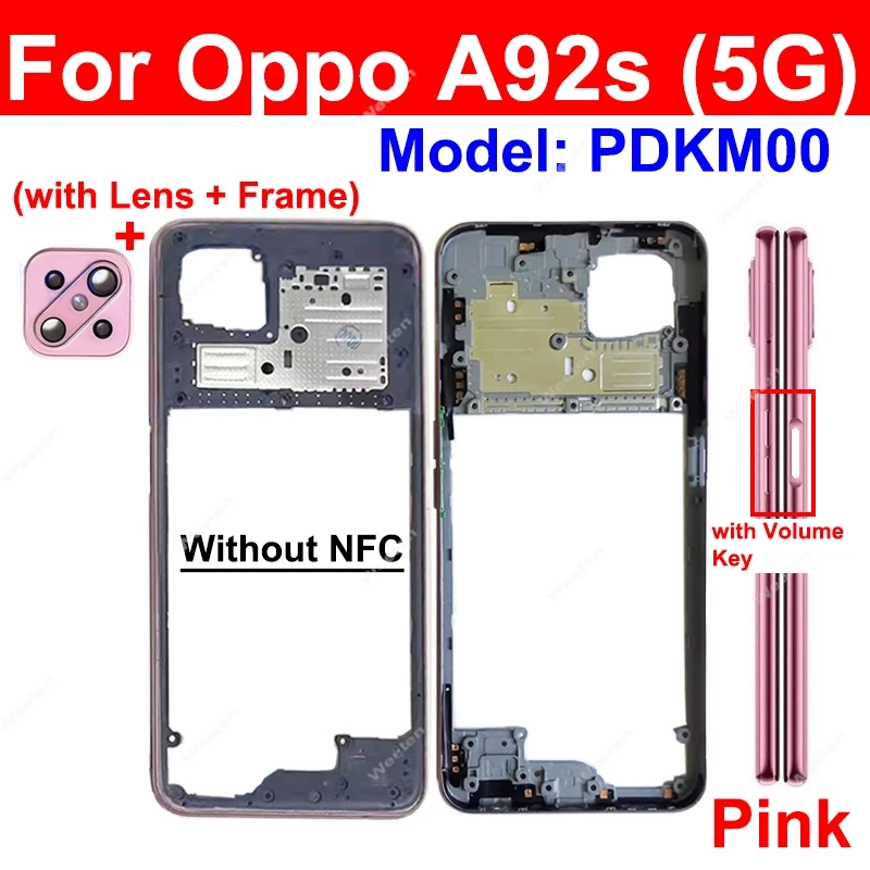 For OPPO A92s 5G PDKM00 Middle Housing Frame Cover Bezel with Side Button Lens Cover Parts