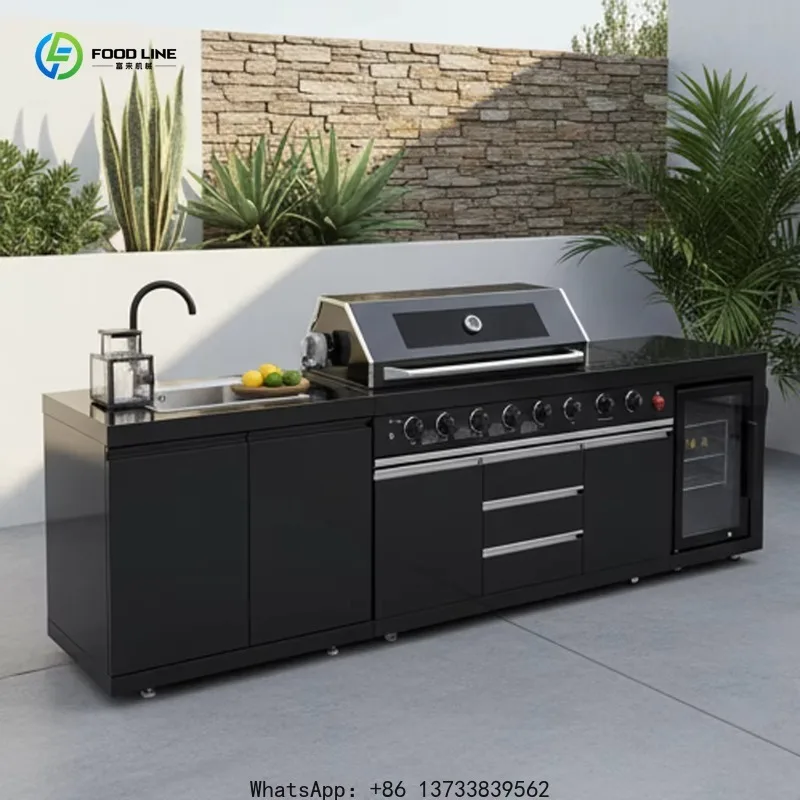 Customized Modern Luxury Stainless Steel Grill Set With Large Sink And Refrigerator Perfect For Family Backyard Gatherings