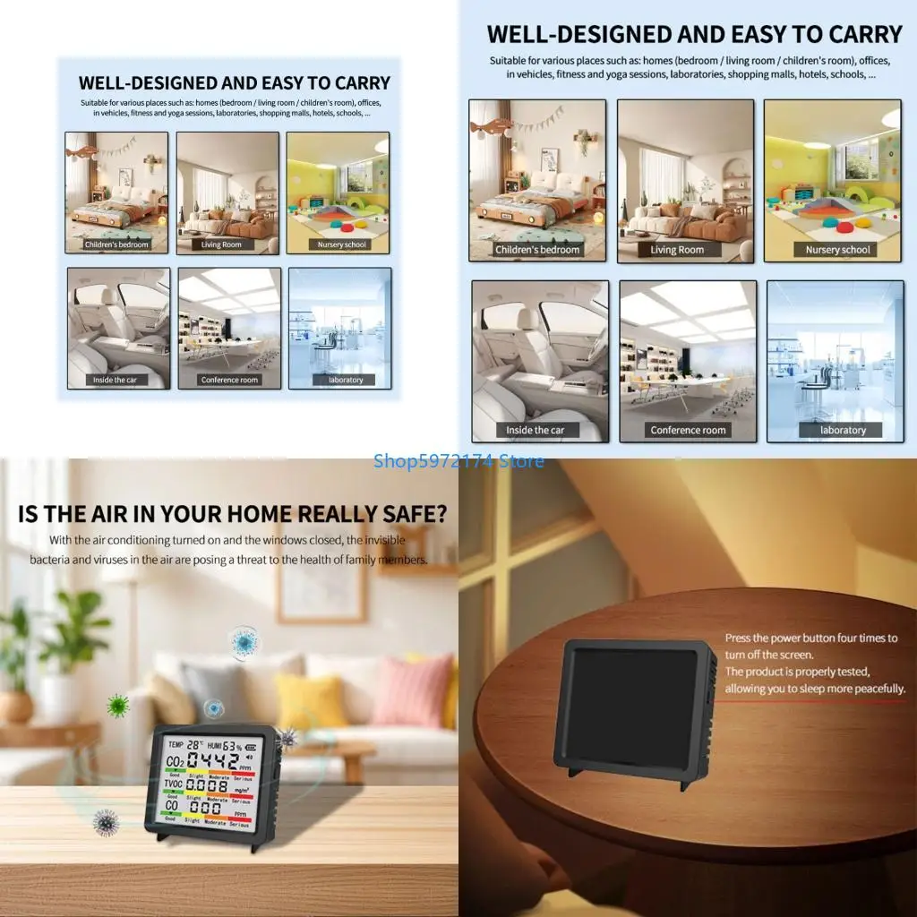 Y3NB Temperature, Humidity, CO CO2 TVOC Air Quality Monitor 4inch Large Screen