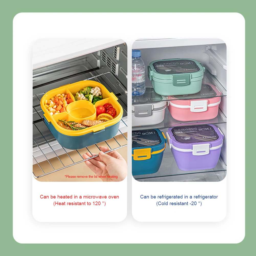 Portable 1200ml 1700ml Lunch Box Container Salad Bowl Bento Boxes Kitchen Accessories Food Container for Outdoor Picnic