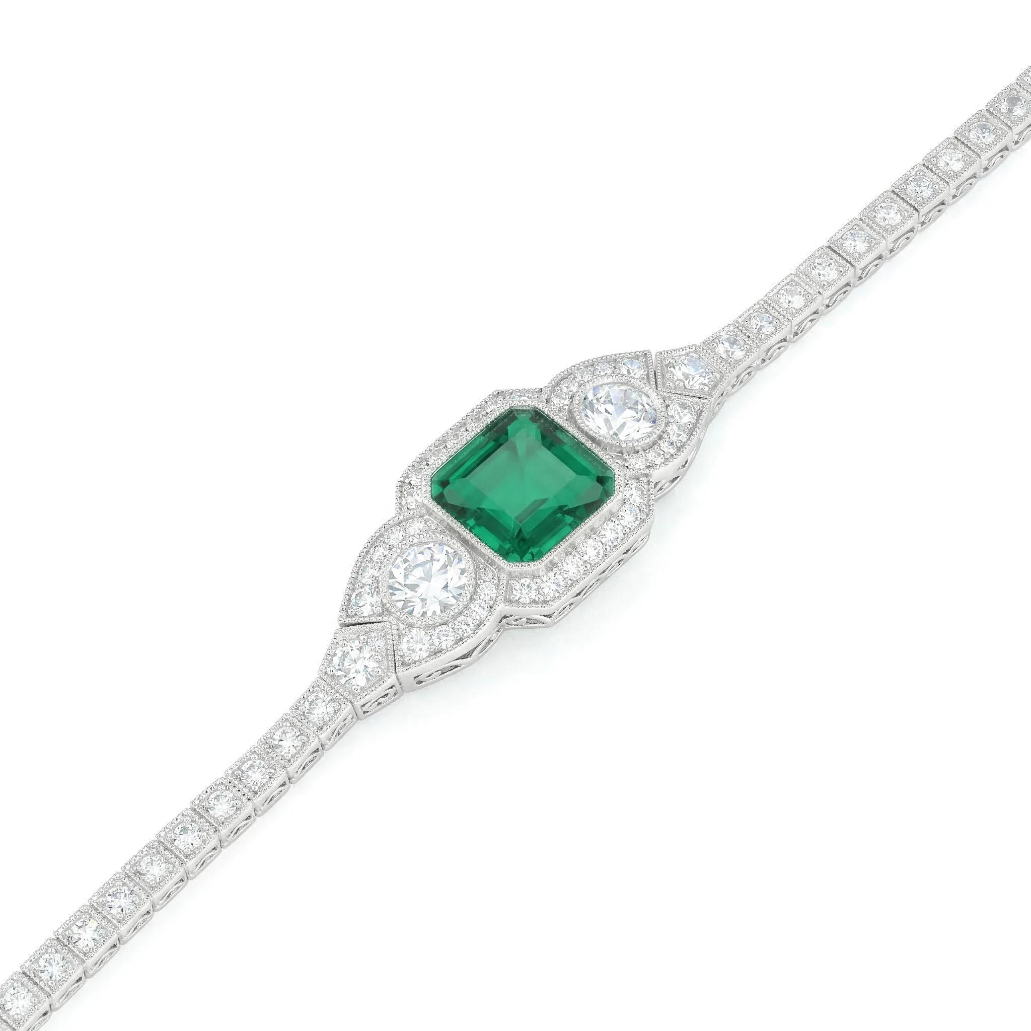 

Antique Art Deco Artificial Emerald Bracelet Gorgeous Women's 925 Sterling Silver Statement Fine Jewelry Anniversary Party Gifts