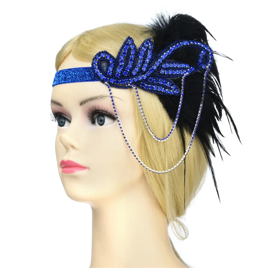 Headband retro de penas e pérolas para mulheres e meninas, vermelho e preto, adereços de festa, acessórios de vestido, moda cabelo, traje novo