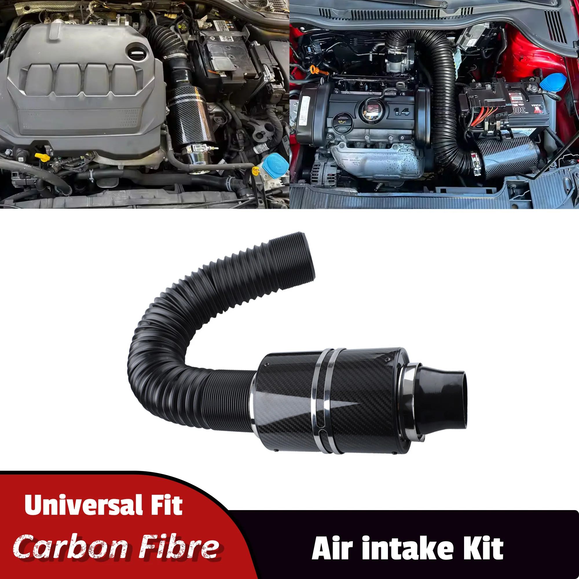 

1 Set Universal Car 3 Inch Carbon Fibre Cold Air Filter Feed Enclosed Intake Induction Pipe Hose Kit Car Accessories