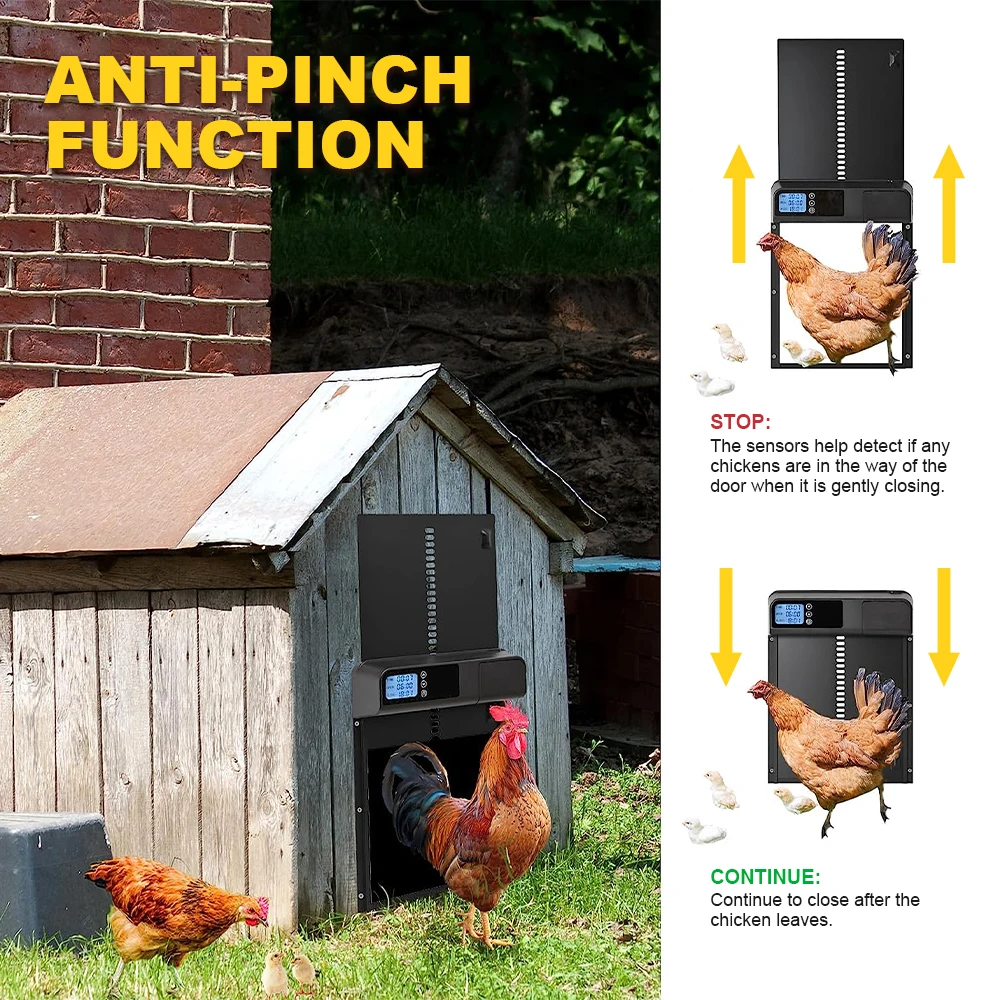 Automatic Chicken Coop Door Opener Aluminum+Abs Intelligent Anti-Pinch Induction Waterproof Electric Poultry Gate Timer For Farm