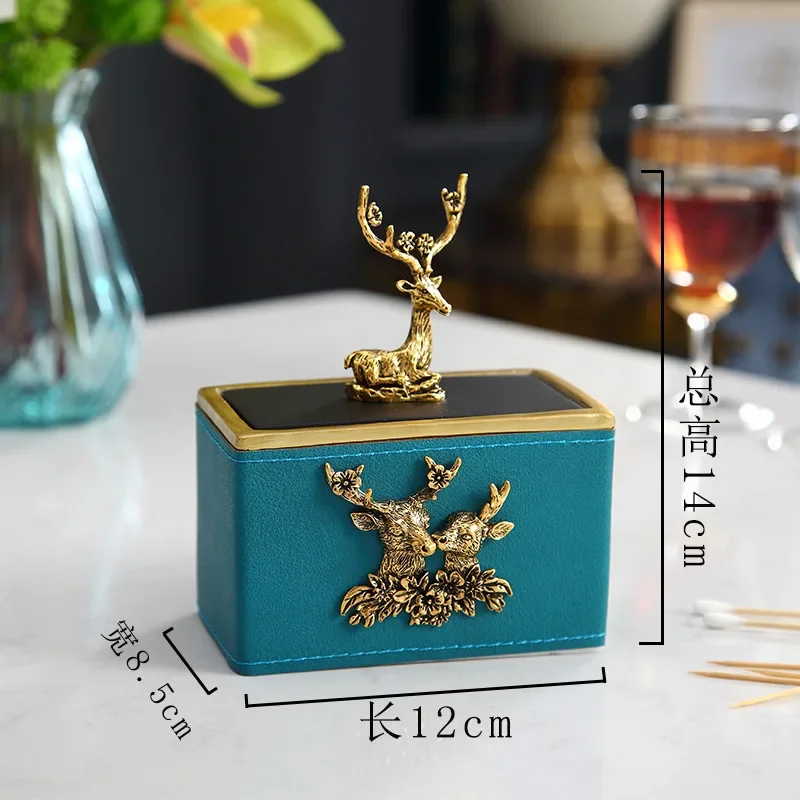 Resin Leather Blue Dried Fruit Box Snack Platter Tissue Ashtray Multifunction Storage Deer Decoration Organize Pallets