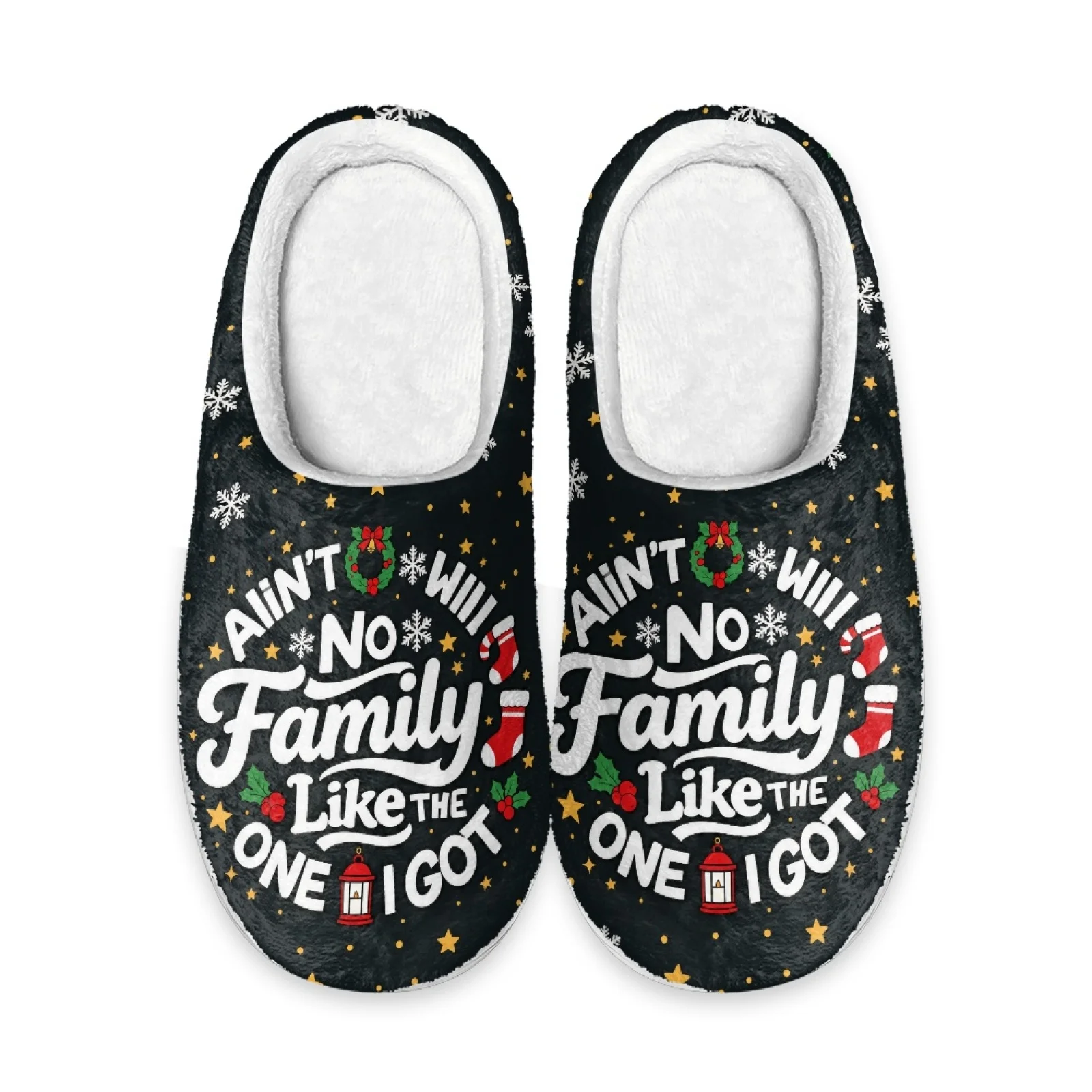 PENSTROLL Christmas Family Quote Non-Slip Plush Slippers Office Bedroom Shoes House Shoes That Don't Rub Top Of Foot Cozy Slides
