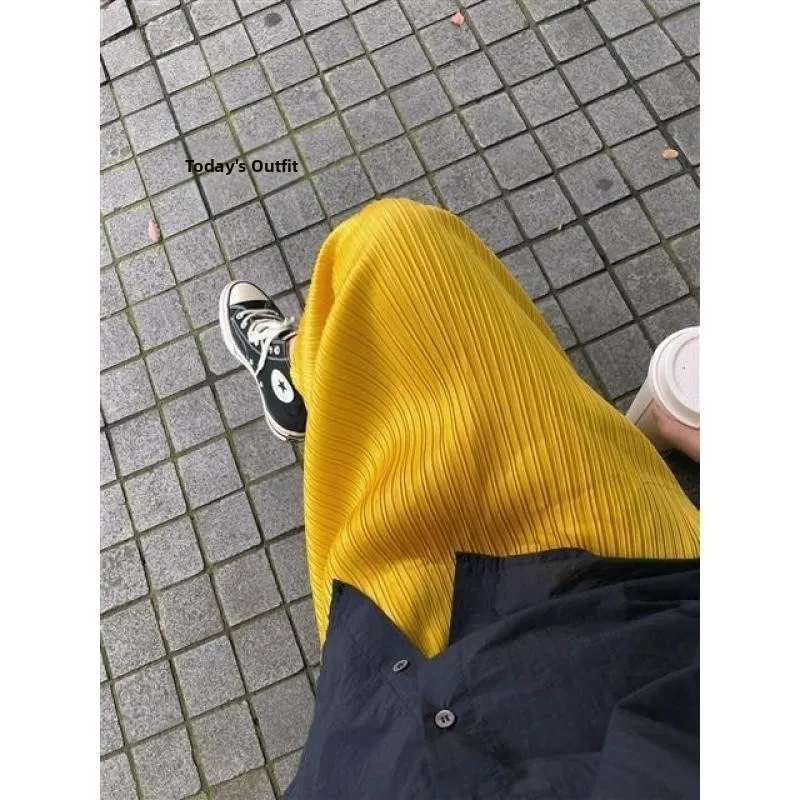 

Attention-Grabbing Mango Yellow Pleated A-Line Skirt Women's Summer New Style Folded Half-length Skirt Polyester Fiber