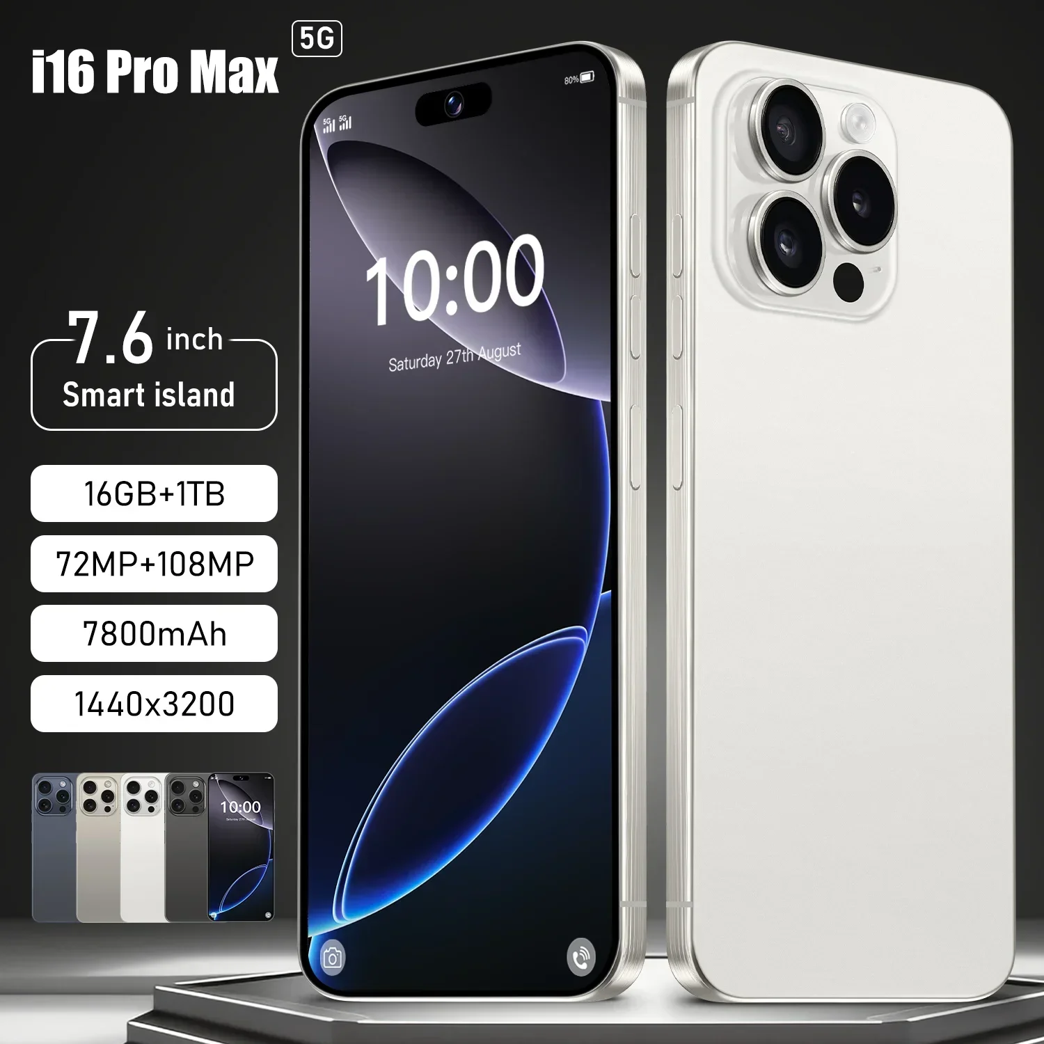 

Global Version I16 Pro Max 5G Smartphone 7.3 Inch HD Screen 72MP+108MP Camera Snapdragon 8 Gen 3 8000mAh Dual SIM Unlock Phone