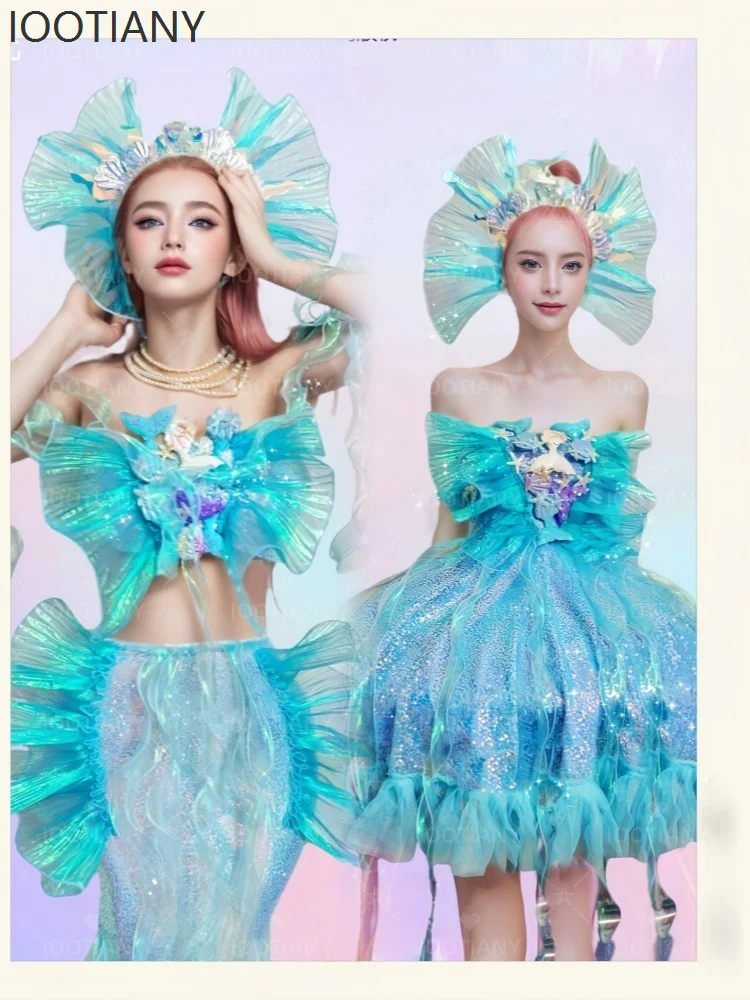 

Bright Green Puffy Dress Mermaid Jellyfish Costume Bar Parade Carnival Opening Dance Singer Stage Party Performance Costume 2025