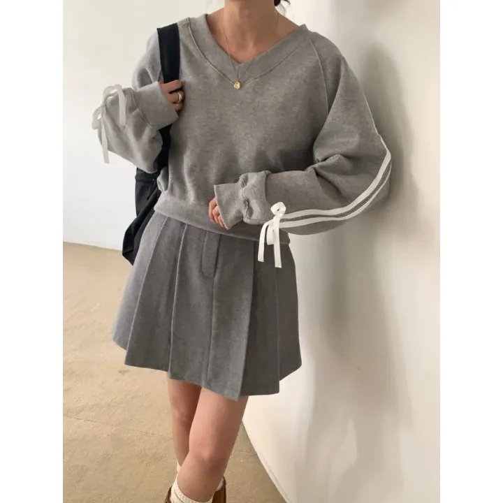 

Ранневесенний свободный худи с бантом в стиле INS, розовый ретро-пуловер в корейском уличном стиле для женщин