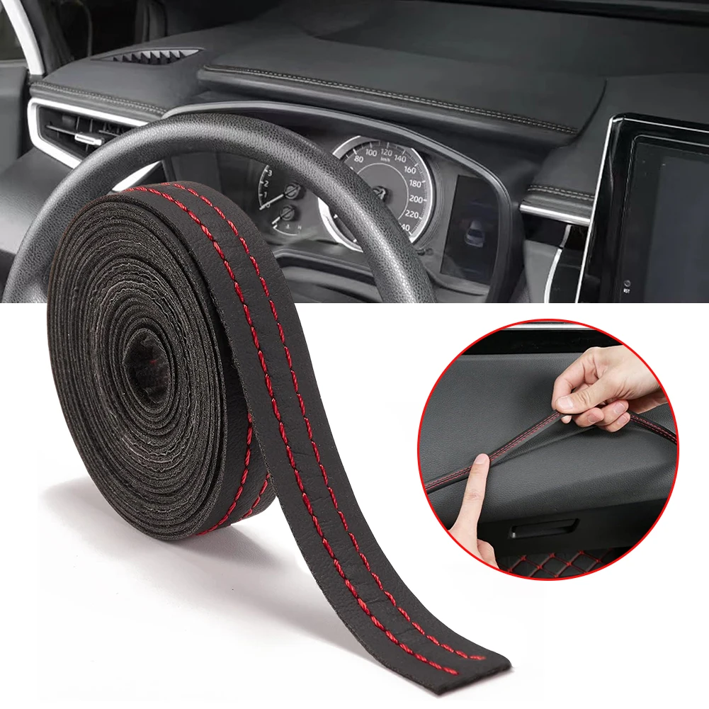 Car Mouldings Trim PU Leather Car Interior DIY Strips Self-Adhesive Dashboard Leather Decorative Line Car Interior Accessories