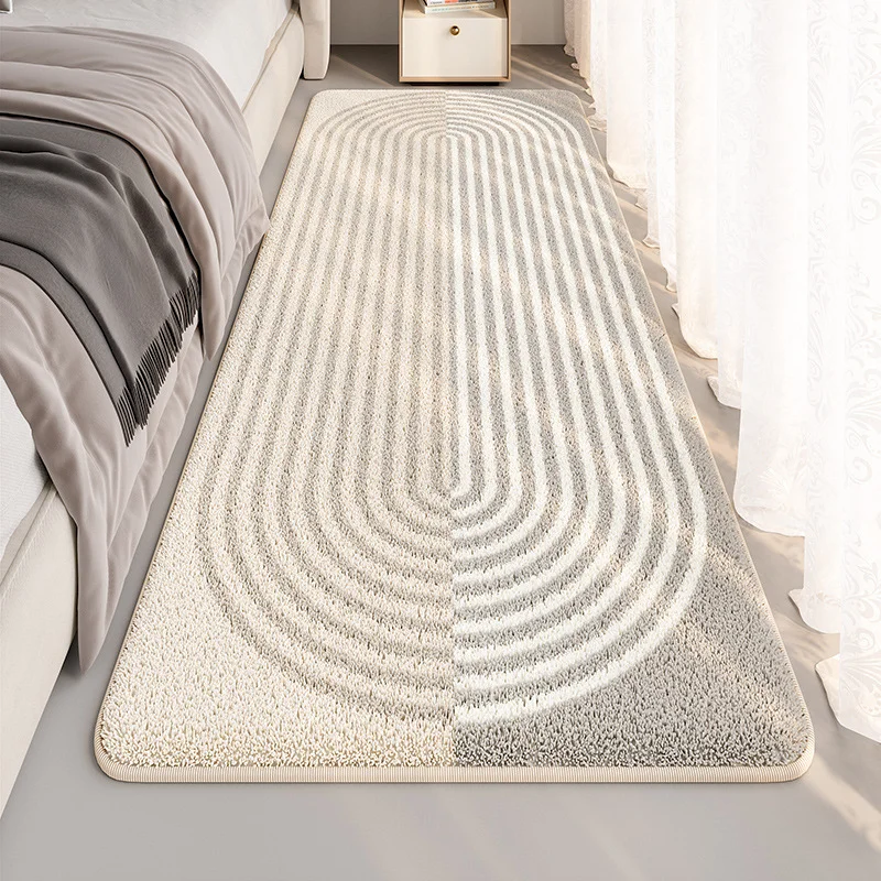 VIKAMA Geometric Lines Soft And Fluffy Area Carpet Anti Slip Washable Long Foot Mat, Bedroom Bedside Corridor Home Decoration