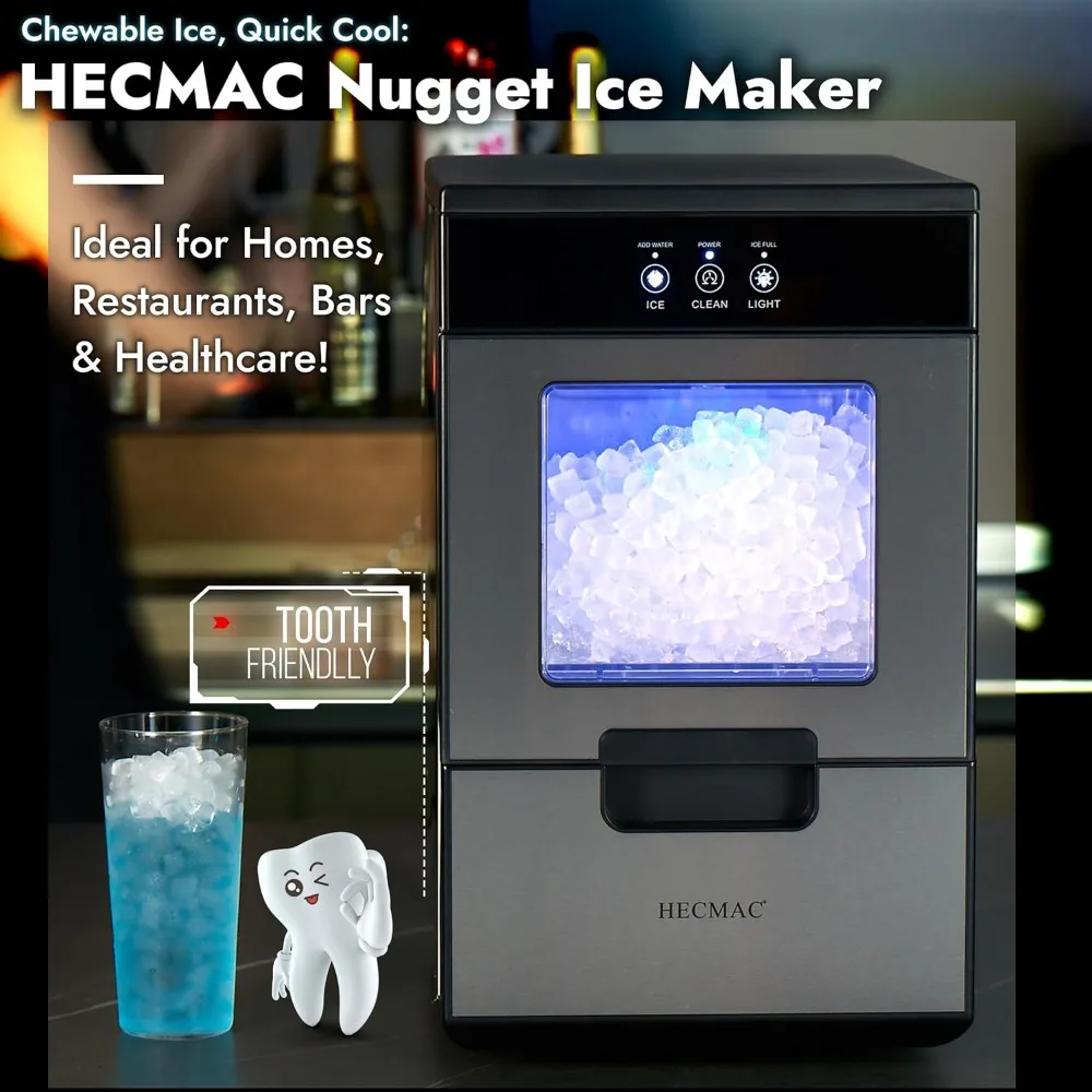 Nugget Ice Maker Countertop, 44 lbs/Day, Chewable Ice Maker, Rapid Ice Release in 10 Mins, Self-Cleaning