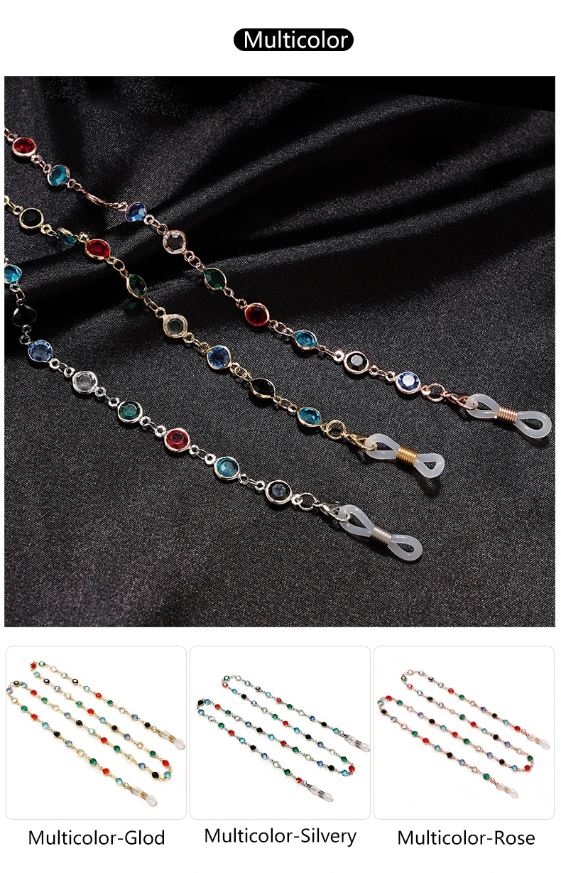 Sonnenbrille Sonnenschutzkette Mode Metall Maskenkette Einfache Perle Edelstein Brillenkette Charm Metall Lanyard Brillengestell Seil – Detail 6