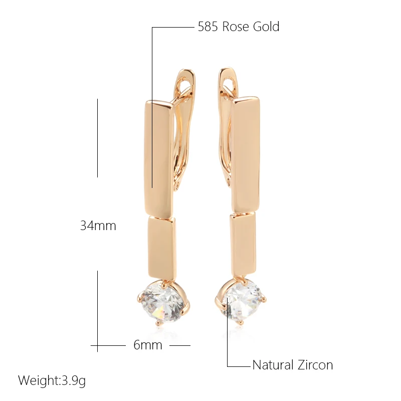 Kinel New Glossy Long Dangle Earrings For Women Luxury 585 Rose Gold Color Natural Zircon Earring Vintage Fine Daily Jewelry