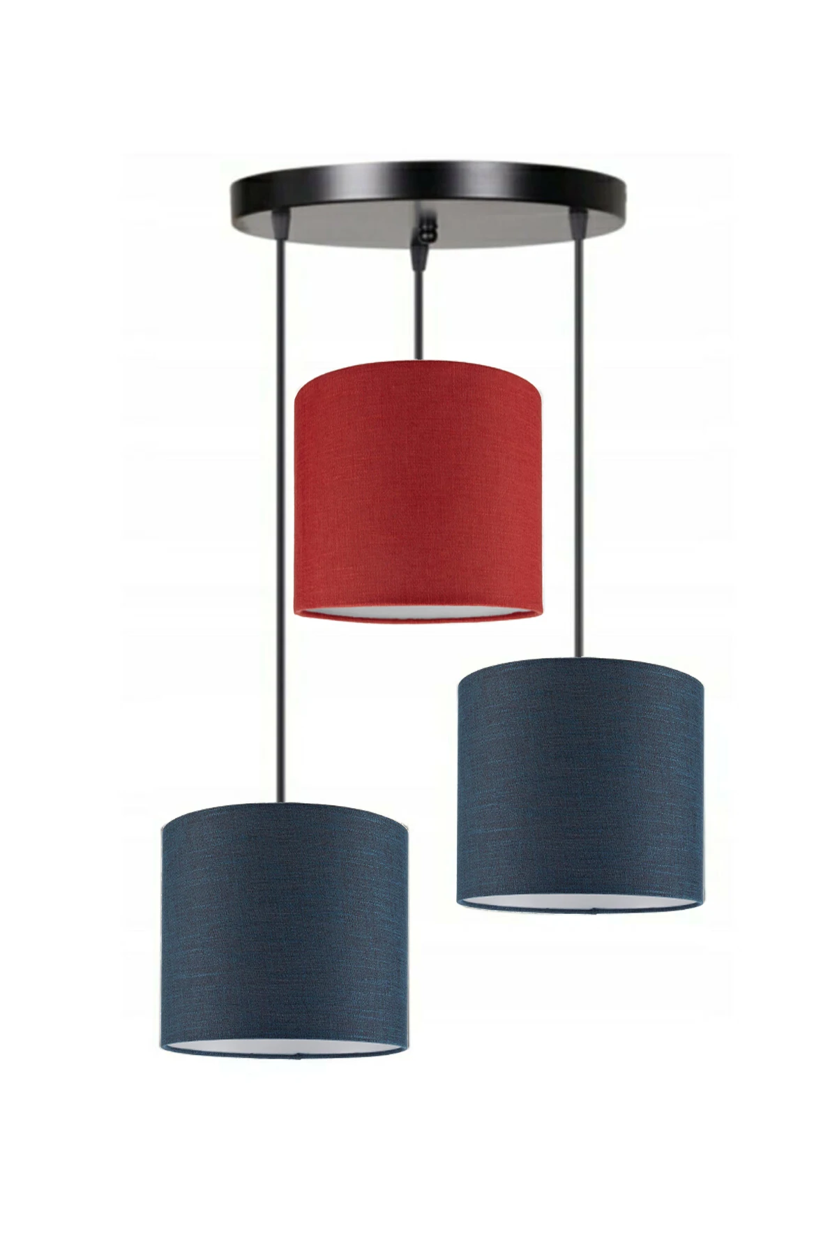 

3 Heads 2 Navy Blue 1 Red Cylinder Fabric Lampshade Pendant Lamp Chandelier Modern Decorative Design For Home Hotel Office Use