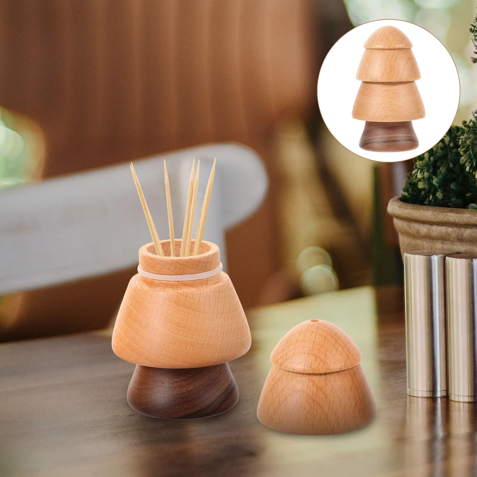 

Wooden Toothpick Box Dust-Proof Storage Jar For Home Restaurant Tabletop Organizer Wood Toothpick
