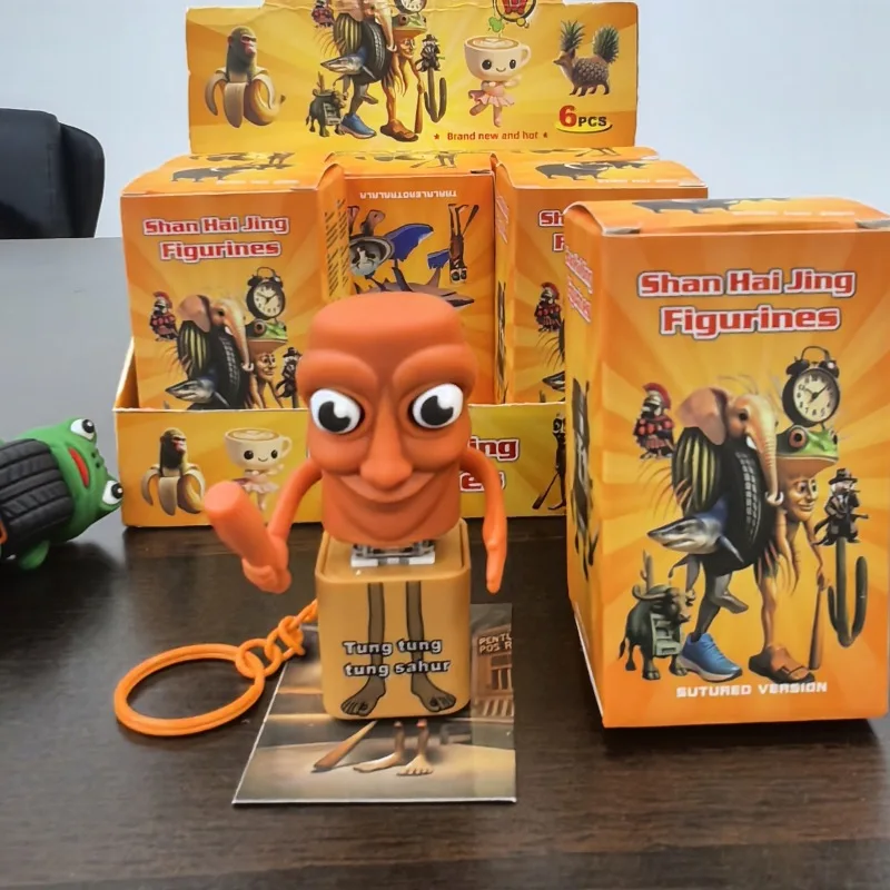 American Shan Hai Jing Holzstab Mann Tungtungahur Ornament Stimme Sound Button Blind Box lustiger Schlüsselanhänger