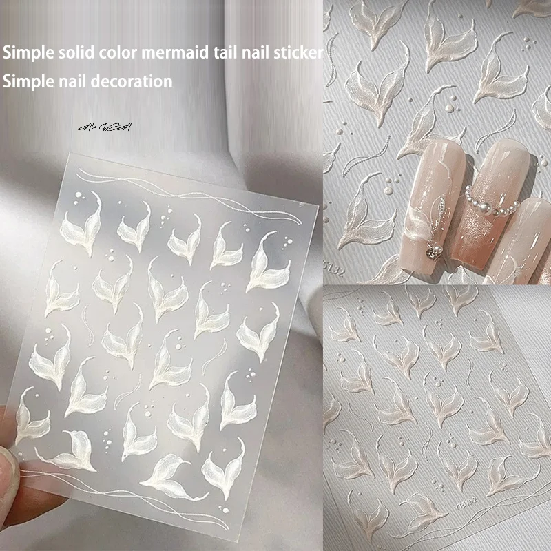 3D White Fish Tail Nail Stickers DIY Nail Art Decals for Women Easy Apply Manicure Artwork Decoration