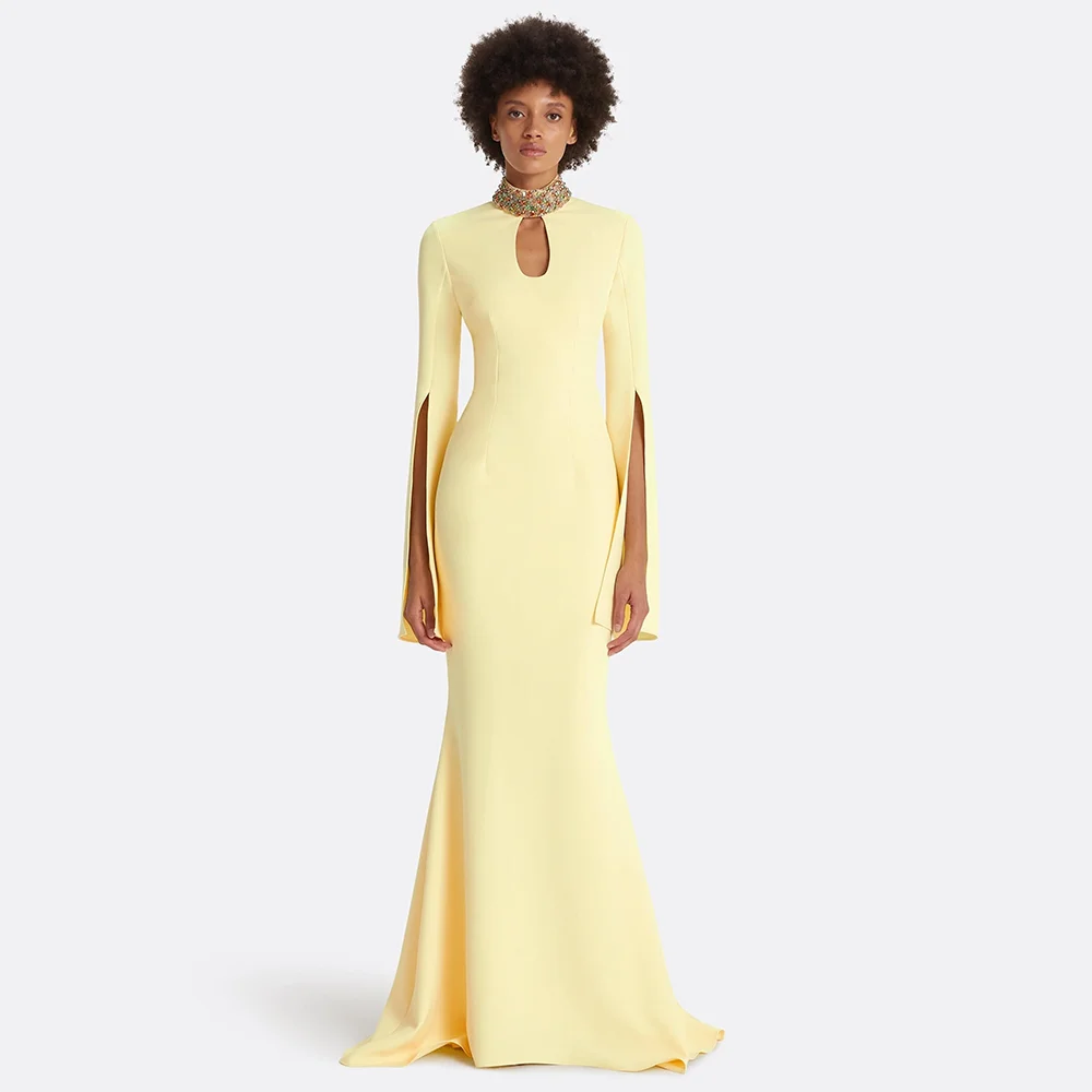 

Длинные вечерние платья с высоким воротником по индивидуальному заказу, элегантные платья с длинными рукавами для торжественных случаев, платья для выпускного вечера с кристаллами из бисера 2025, платья для выпускного вечера