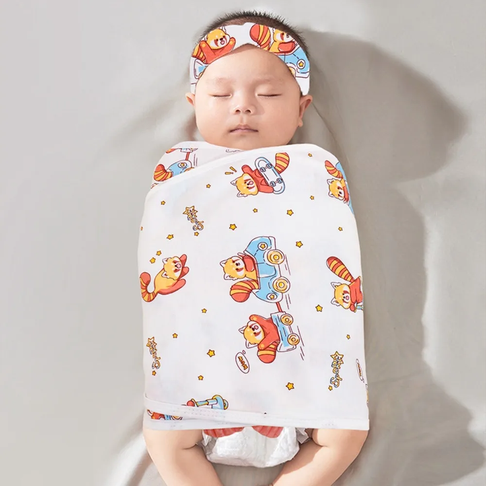 Comfortable Anti-startle Sleeping Bag Cotton Single Layer Swaddle Blanket Cartoon Newborn Wrap