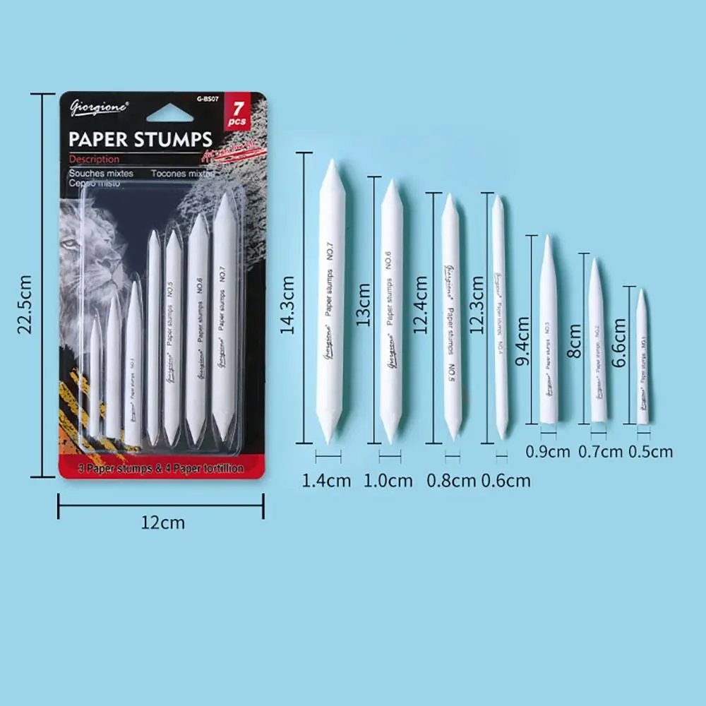 7Pcs/Set Professional Blending Stumps Paper Art Supplies White Art Blenders Sandpaper Pencil Painting Durable