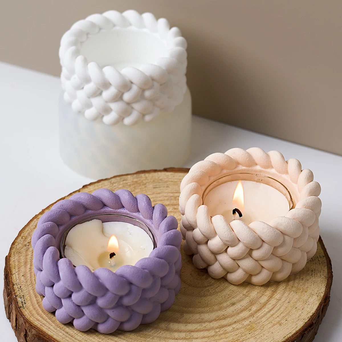 Weaving Shape Candle Jar Silicone Mold DIY Succulent Flowerpot Craft Making Plaster Resin Storage Box Casting Molds Home Decor