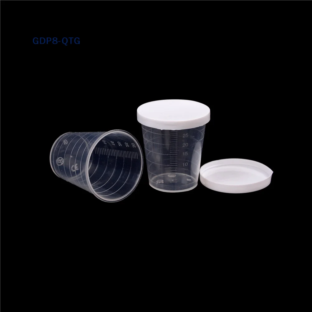 NEW 10Pcs 30ml Plastic Lab Test Liquid Measuring Container Cups with Cap