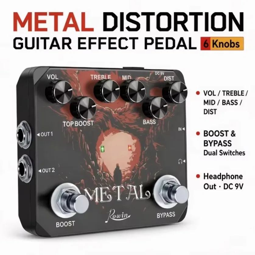 High Gain Metal Distortion Guitar Pedal Effect 3 Band EQ Top Boost Dual Footswitch Bypass for Electric Guitar Bass Rock